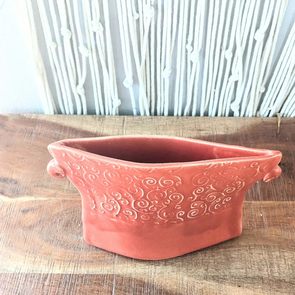 One-of-a-Kind Coral Ceramic Envelope Vase – Handcrafted Textured Design